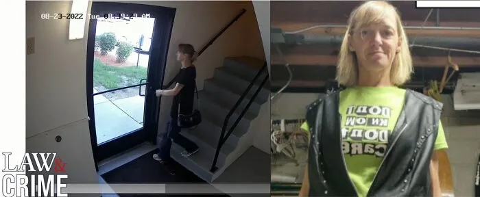 Security footage and portrait of a woman, one of the people captured in photos for the last time.