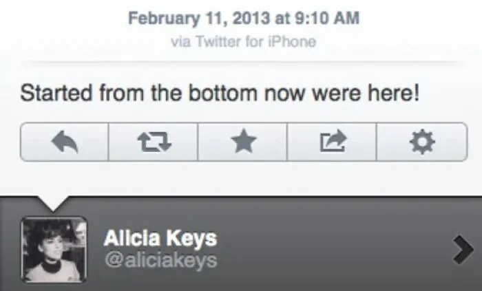 A tweet by Alicia Keys illustrating celebrity social media fails with wrong grammar.