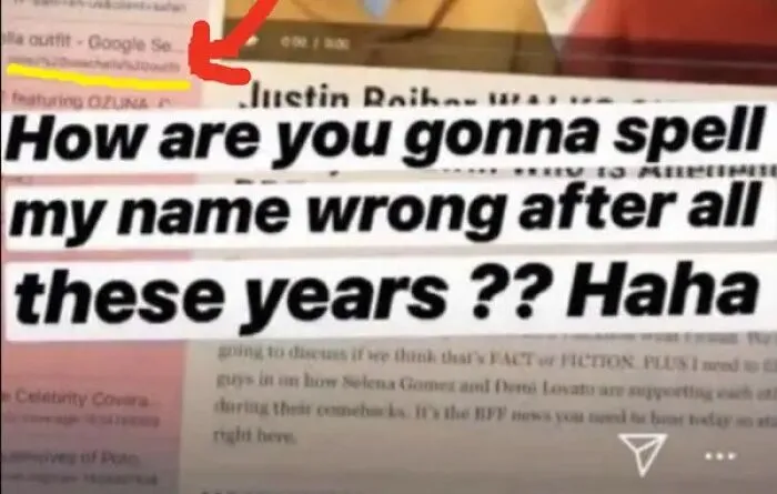 A screenshot highlighting text on a screen as an example of celebrity social media fails.