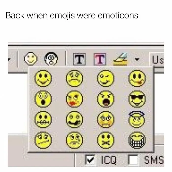 Screenshot of vintage emoticons before emojis era