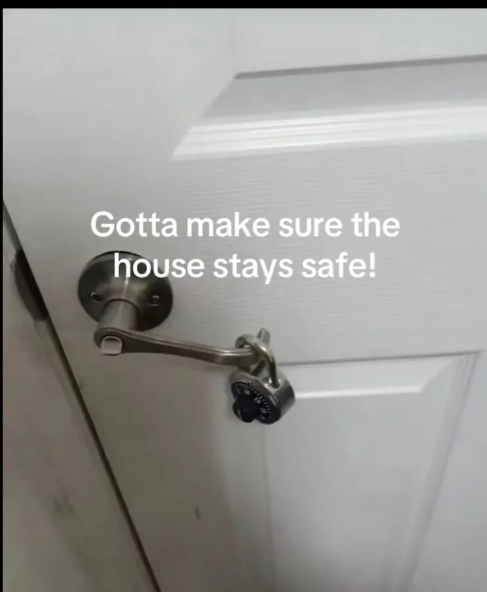 Hilarious pics of a padlock attached uselessly to a door handle