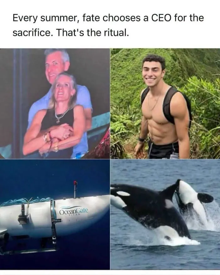A collage showing ocean-related news stories and photos, featured in edgy memes
