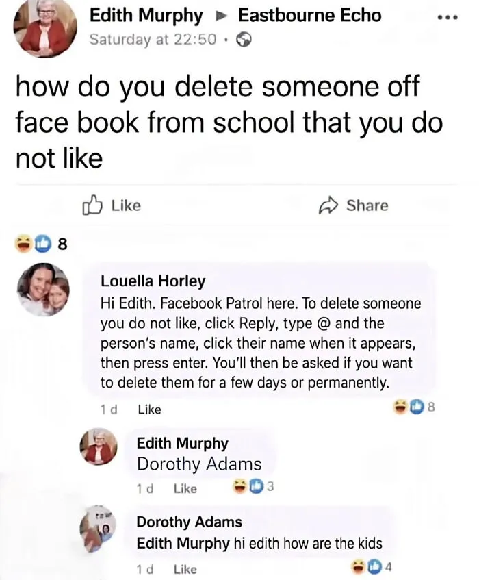 Edgy memes showing a Facebook comment fail of a user attempting to delete a friend online