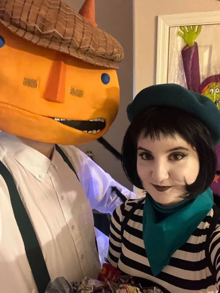 A couple dressed as cartoon characters for funny cool Halloween couples costumes.