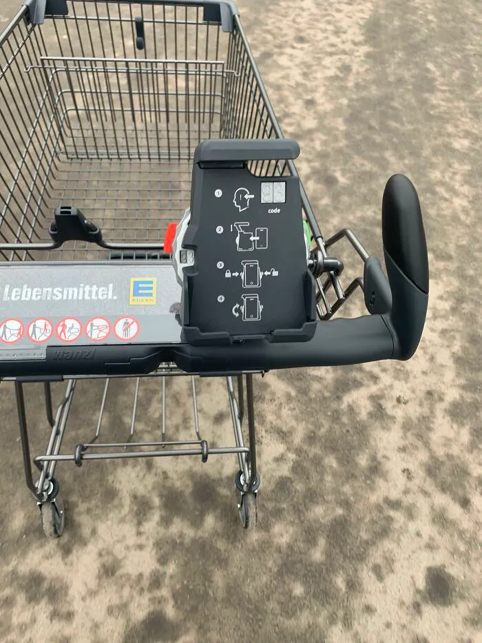 Shopping cart with a smartphone holder representing useful designs around the world