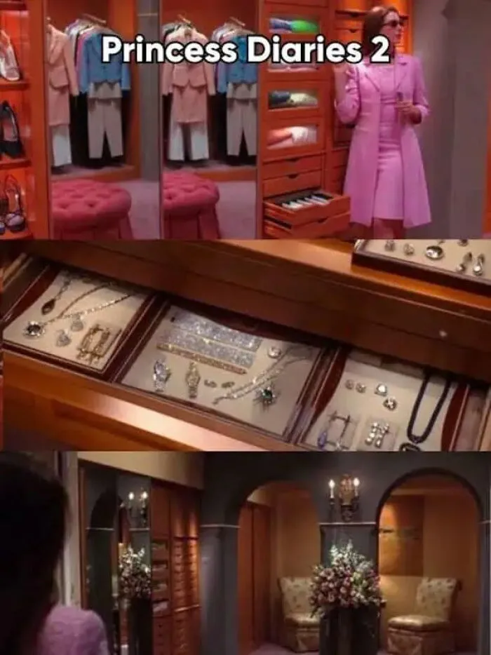 Royal jewelry drawer and closet display showing detailed movie props in Princess Diaries 2