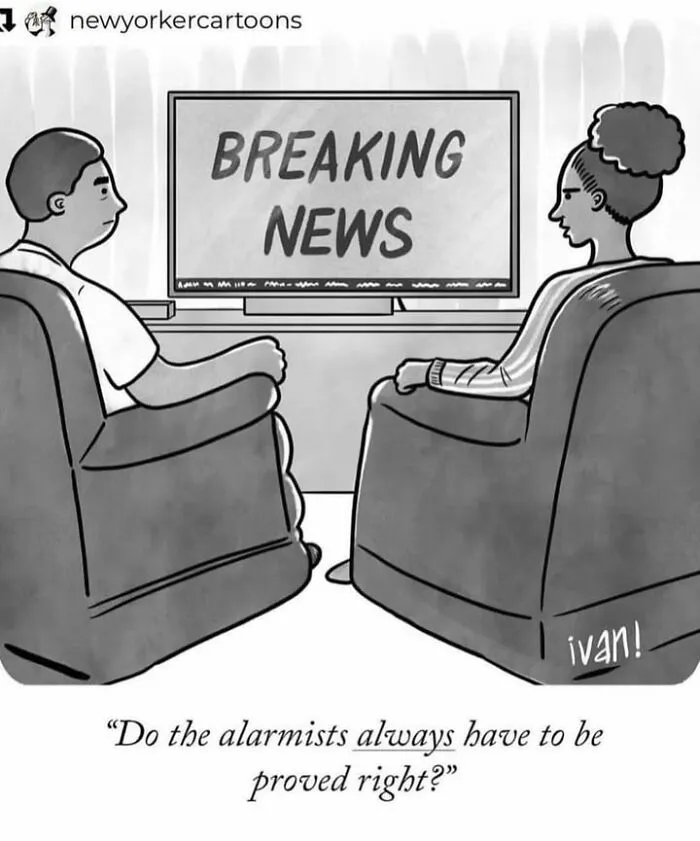 Political cartoon by Ivan Ehlers with two people watching breaking news on TV