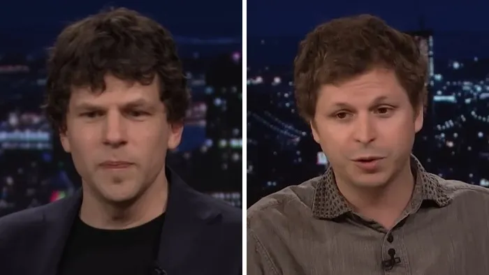 Side-by-side celebrity lookalikes comparison of Jesse Eisenberg and Michael Cera