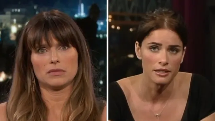 Look-alike actresses Lake Bell and Amanda Peet posing as celebrity lookalikes