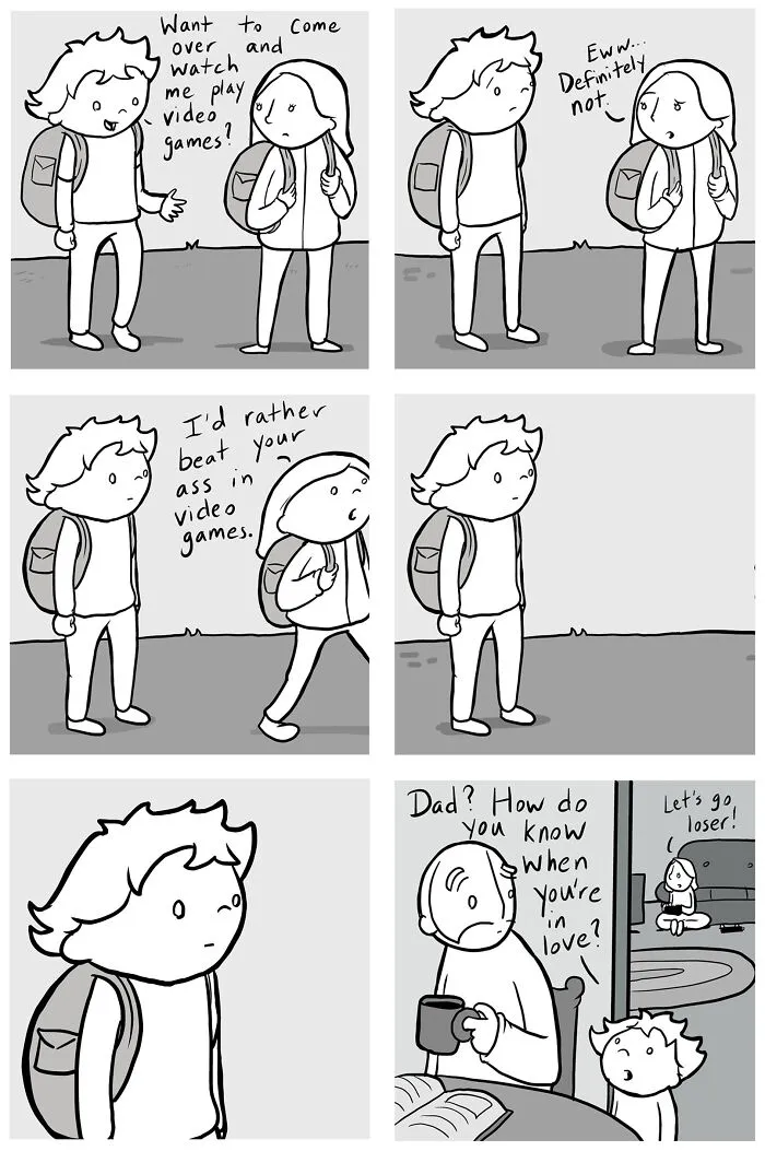 Comic of conversation about video games and love themed on kindness