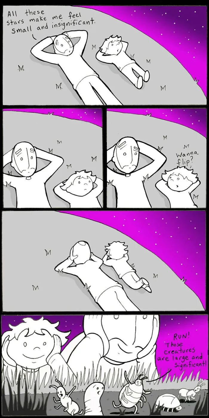 Comic showing a dad and child stargazing with kindness and wonder