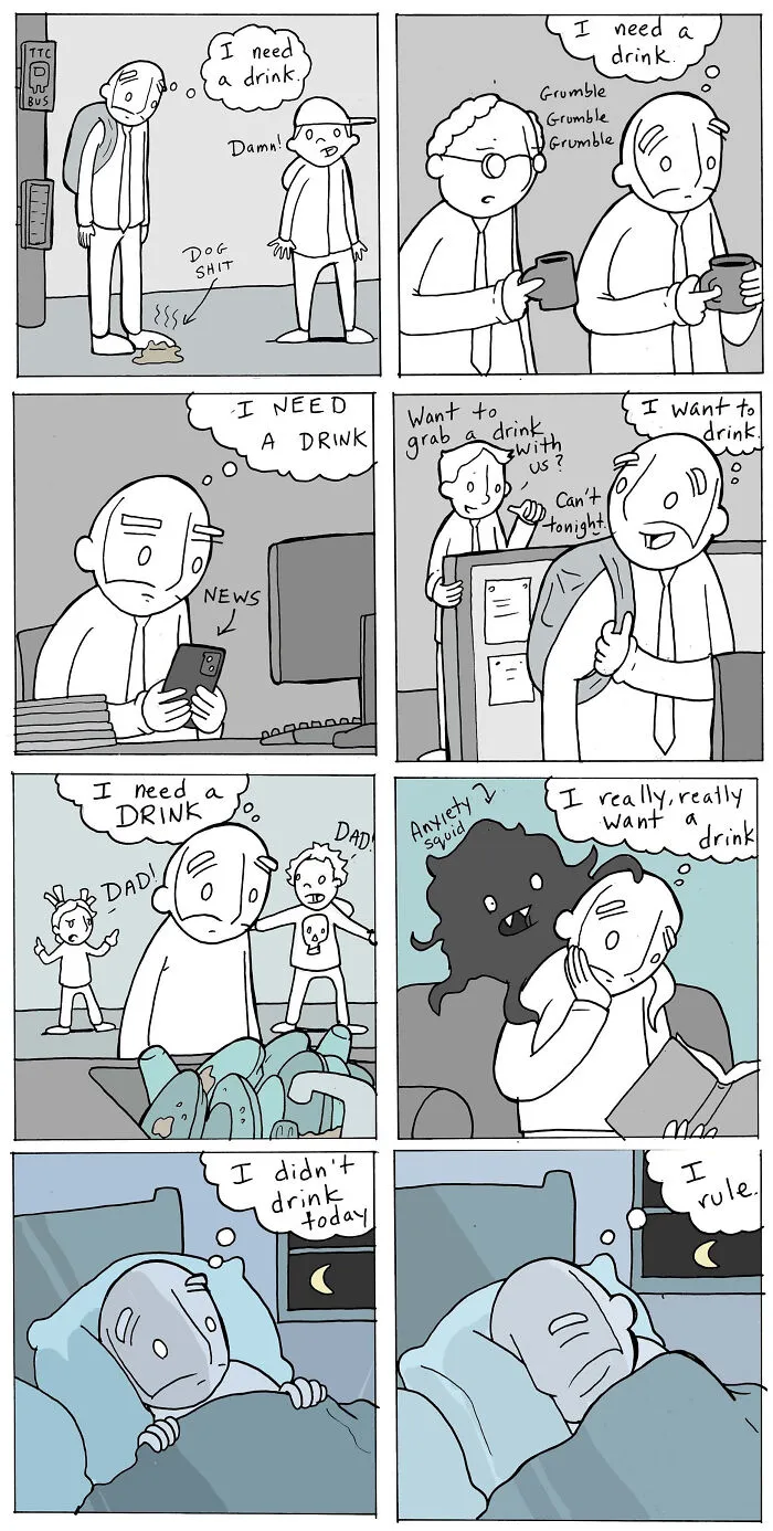 Comic about dad wanting a drink amid daily struggles and kindness