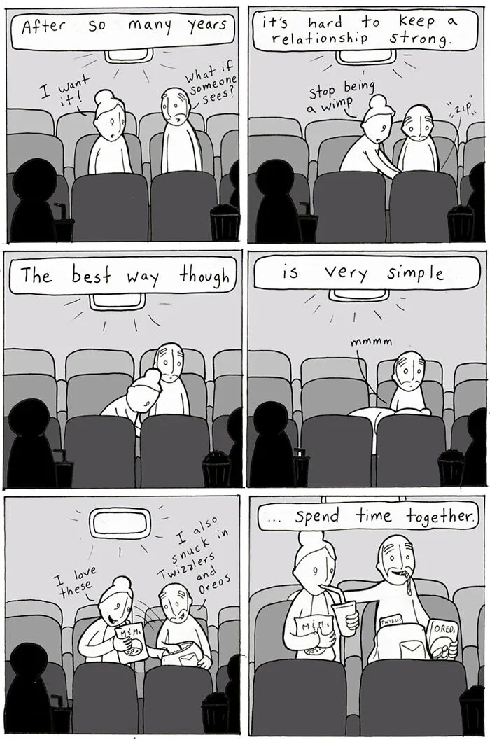 Comics about how kindness and spending time together keep relationships strong