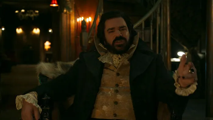 Laszlo from What We Do in the Shadows gesturing during a scene about intelligent insults