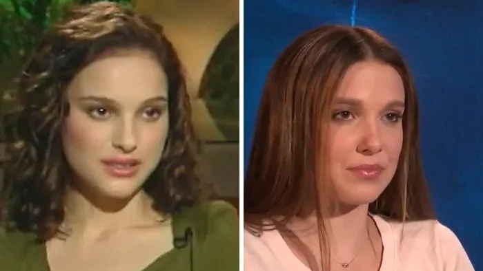 Natalie Portman and Millie Bobby Brown side by side as celebrity lookalikes