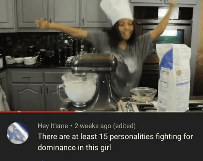 A cooking screenshot with a funny comment illustrating imaginative insults about personalities.
