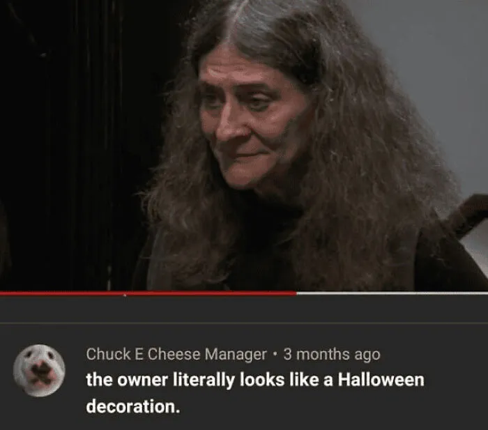 An older woman on screen with a comment below that serves as one of many funny insults comparing her to a decoration.