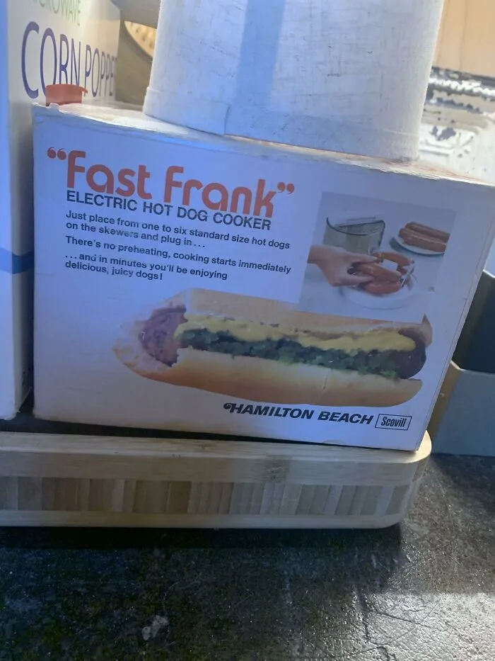 Vintage product box showing misused quotation marks around the name Fast Frank