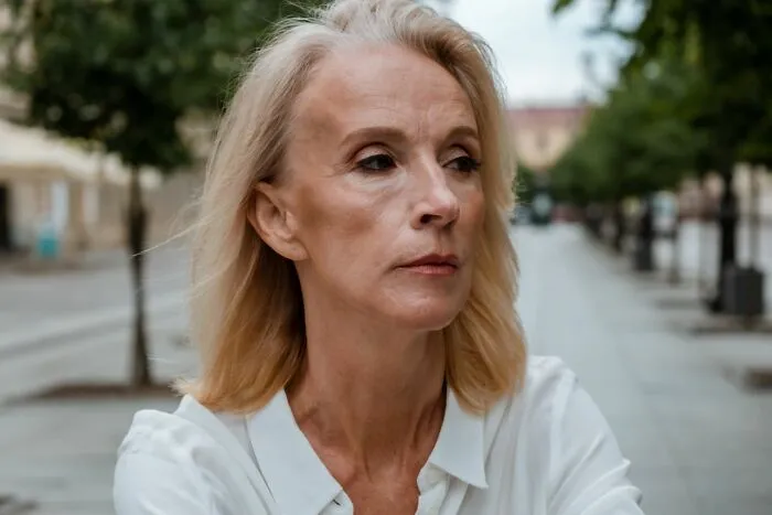 Older woman looking away with displeased expression in Karen stories context