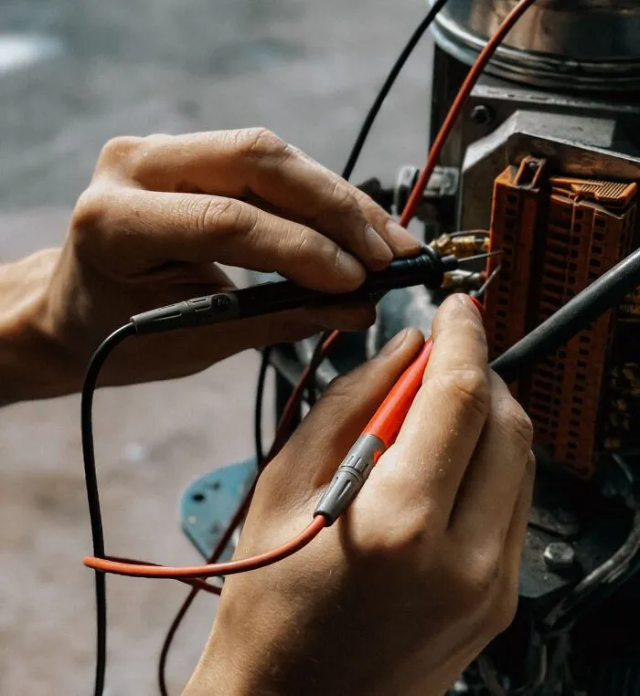 A technician testing electrical wires with probes, demonstrating how a slip-up can lead to a massive bill.
