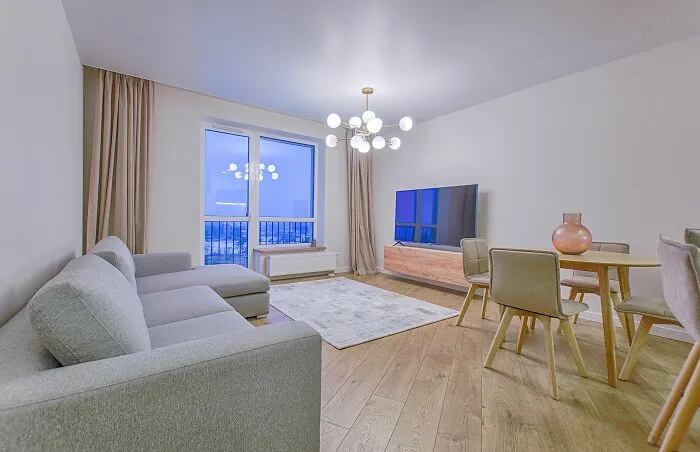 A modern, well-lit apartment living room with stylish furniture, highlighting unethical life pro tips for home decor