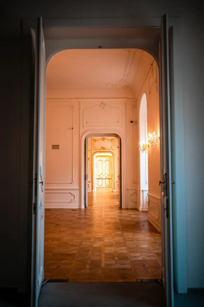 Empty elegant hallway of a mansion to show people had to leave immediately