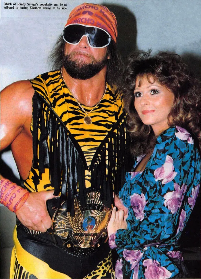 Pro wrestler Randy Savage posing with Miss Elizabeth, an example of positive masculinity