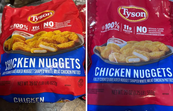 It Looks Like Tyson Is Actually Shrinking The Chicken Nuggets From 29 Oz To 20 Oz .. At First I Thought It Was A Manufacturing Error!