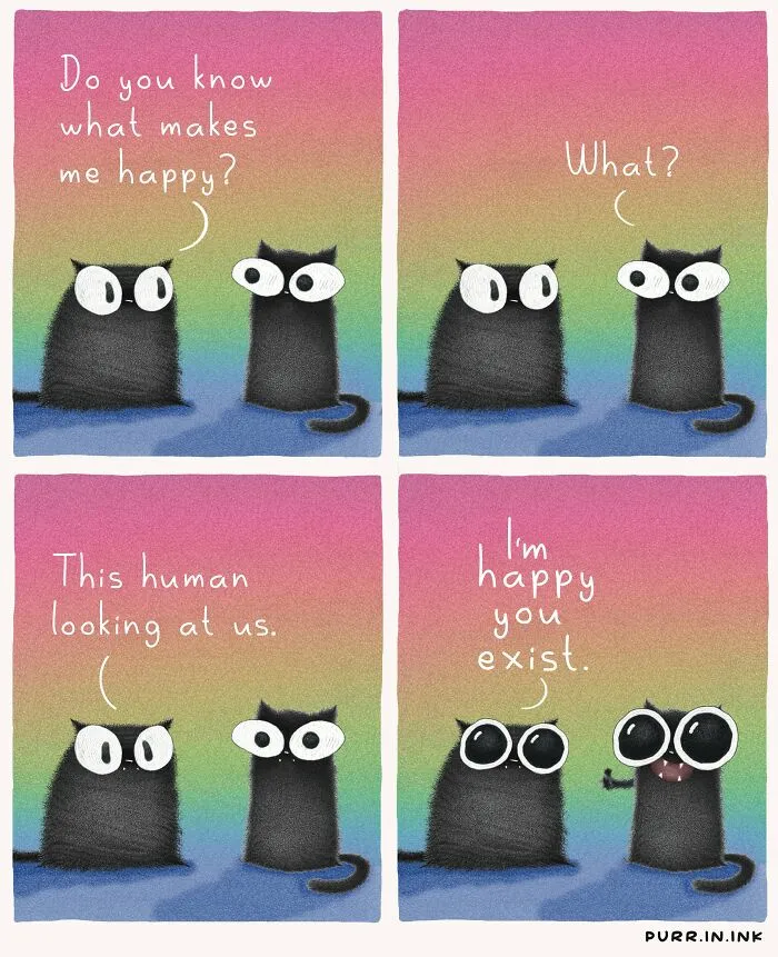 Cute cat illustration comic strip with two black cats sharing an encouraging message with the reader.