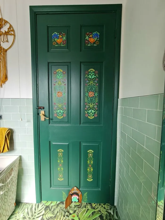 My Bathroom Door I Painted. From White Tile Floors And White Door To This ! Loves It