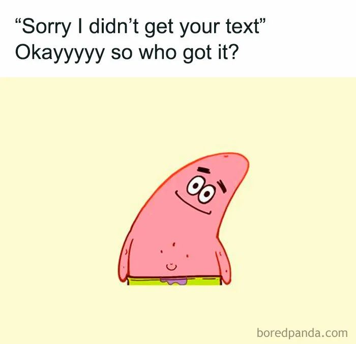 Random memes featuring Patrick Star reacting to a text message