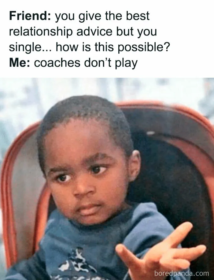 Hilarious meme featuring a child gesturing about giving relationship advice.
