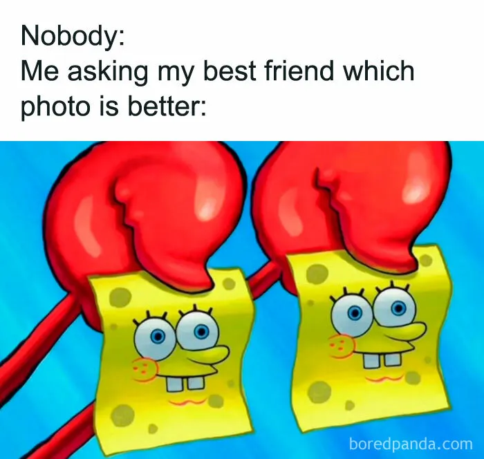 Funny random memes showing Spongebob pictures compared to each other