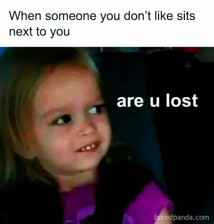 Sassy little girl looking sideways with the text are u lost, featured in funny memes