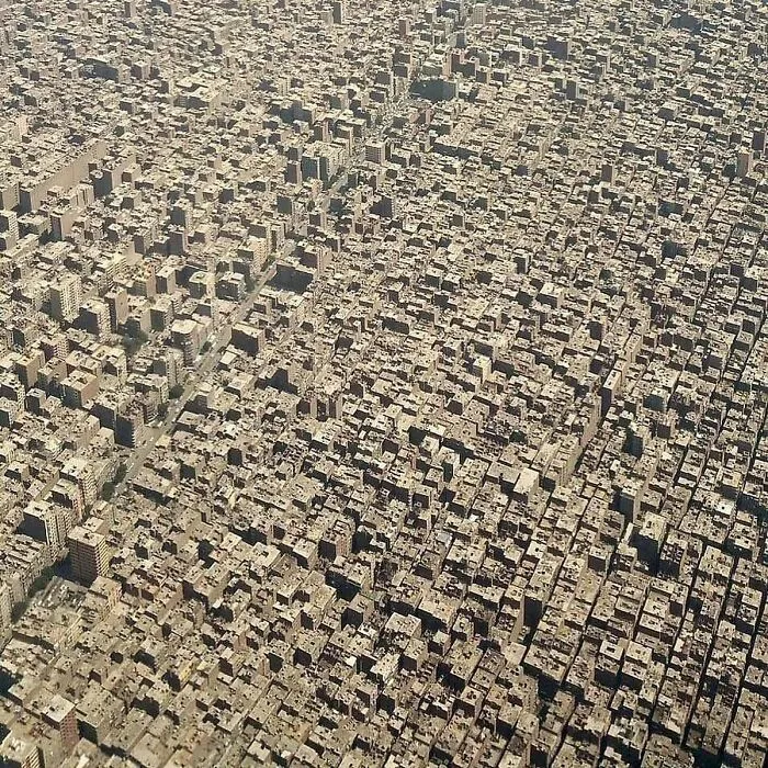 Aerial image of extremely dense building construction in city