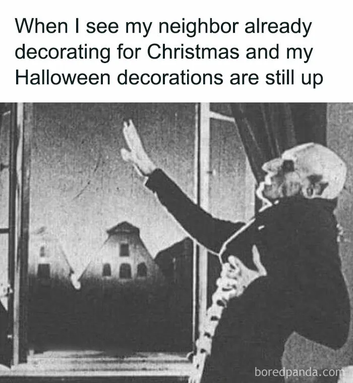 Nosferatu vampire leaning back in a dramatic scene for spooky season memes