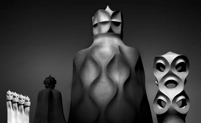 The Perspa Awards 2026 entry capturing Gaudi chimney sculptures in black and white