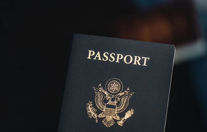 A close-up of a US passport needed for travelers stopped by TSA