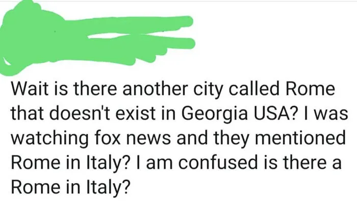Social post asking if Rome exists in Italy showing an absurd exercise of freedom of speech.