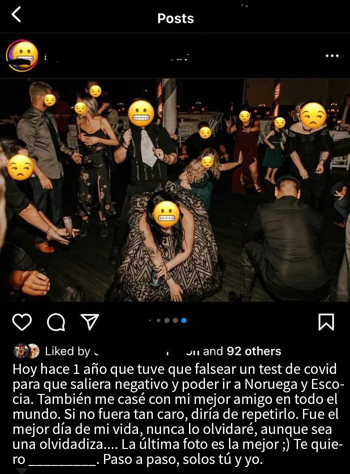 Antigua compañera del instituto que fingió no tener covid para casarse en el extranjero