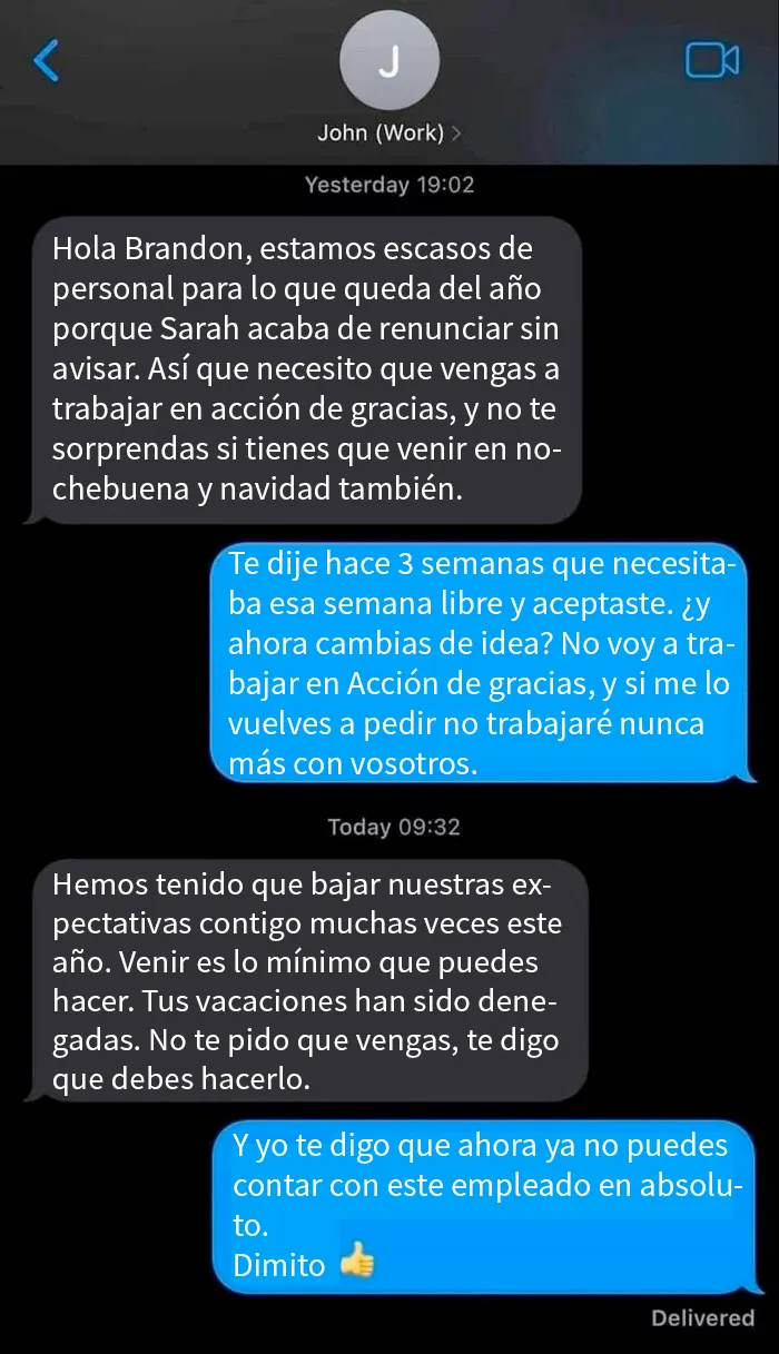 12 Capturas de pantalla de gente que dejó su trabajo a través de mensajes de texto