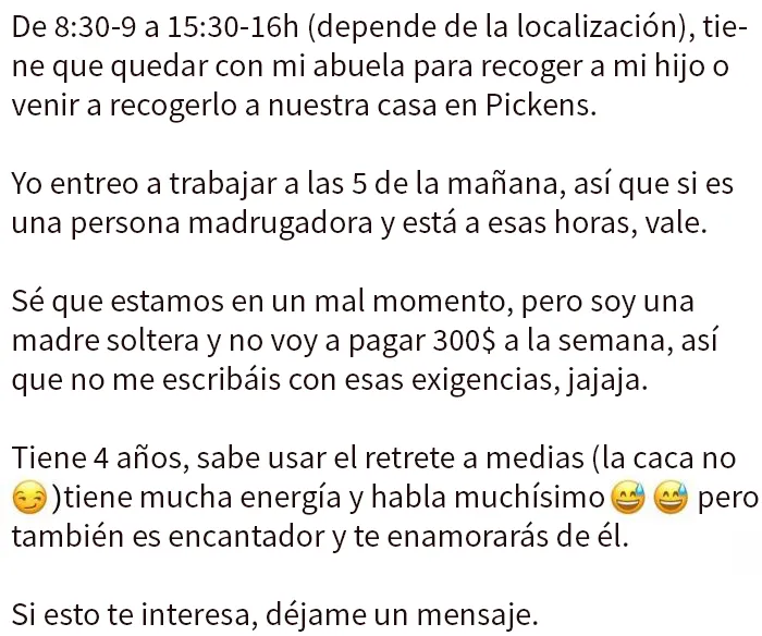 15 Publicaciones delirantes de padres prepotentes buscando niñeras