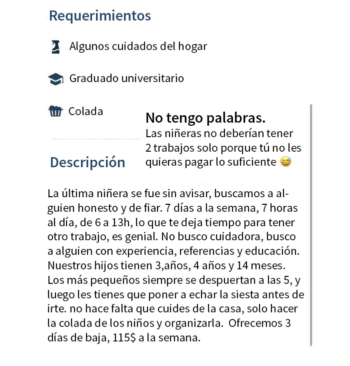 15 Publicaciones delirantes de padres prepotentes buscando niñeras