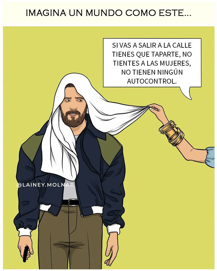 Esta artista señala el sexismo cotidiano poniendo a hombres en el lugar de las mujeres (8 viñetas)