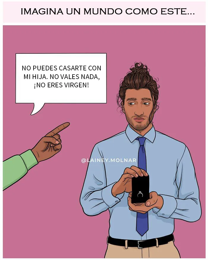 Esta artista señala el sexismo cotidiano poniendo a hombres en el lugar de las mujeres (8 viñetas)