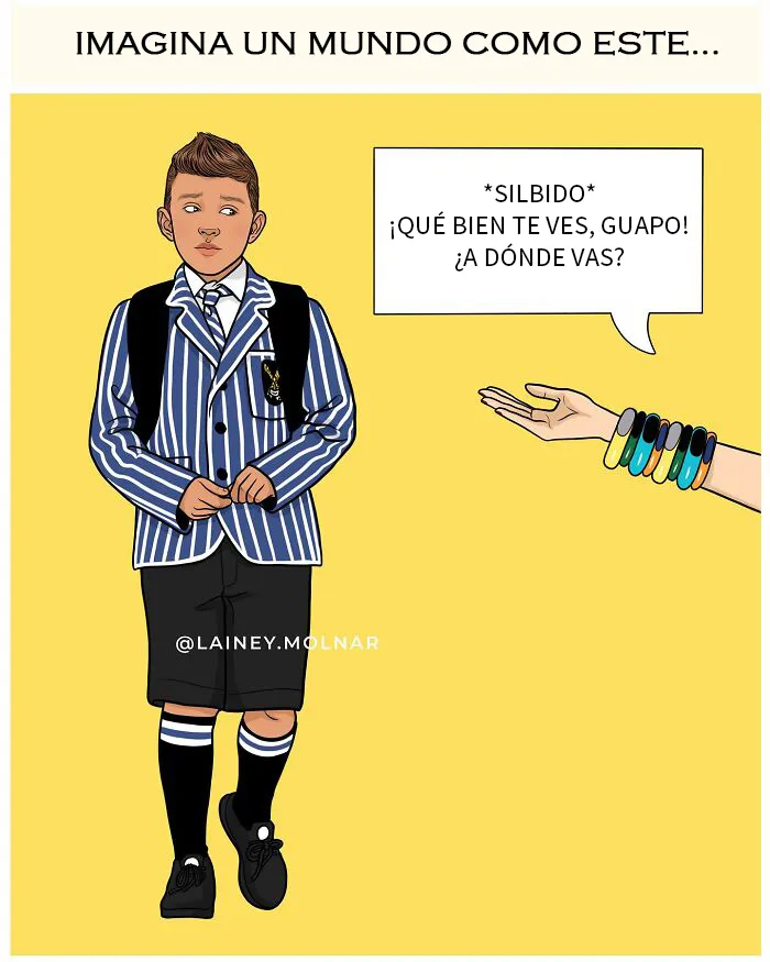 Esta artista señala el sexismo cotidiano poniendo a hombres en el lugar de las mujeres (8 viñetas)