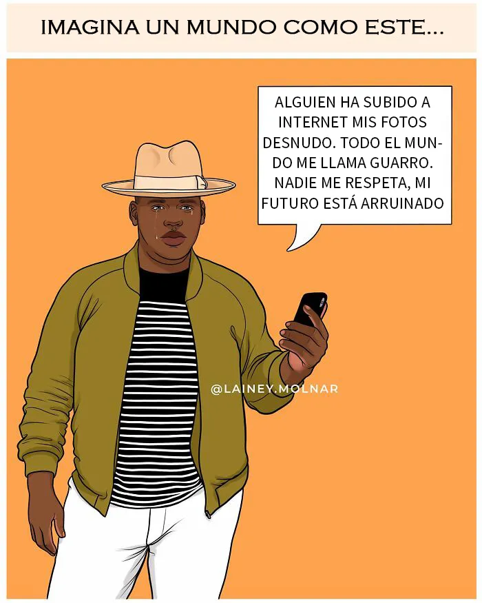 Esta artista señala el sexismo cotidiano poniendo a hombres en el lugar de las mujeres (8 viñetas)