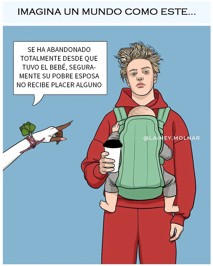 Esta artista señala el sexismo cotidiano poniendo a hombres en el lugar de las mujeres (8 viñetas)