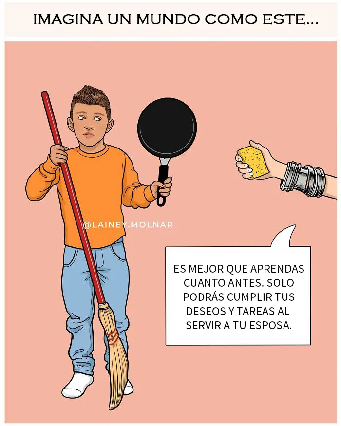 Esta artista señala el sexismo cotidiano poniendo a hombres en el lugar de las mujeres (8 viñetas)