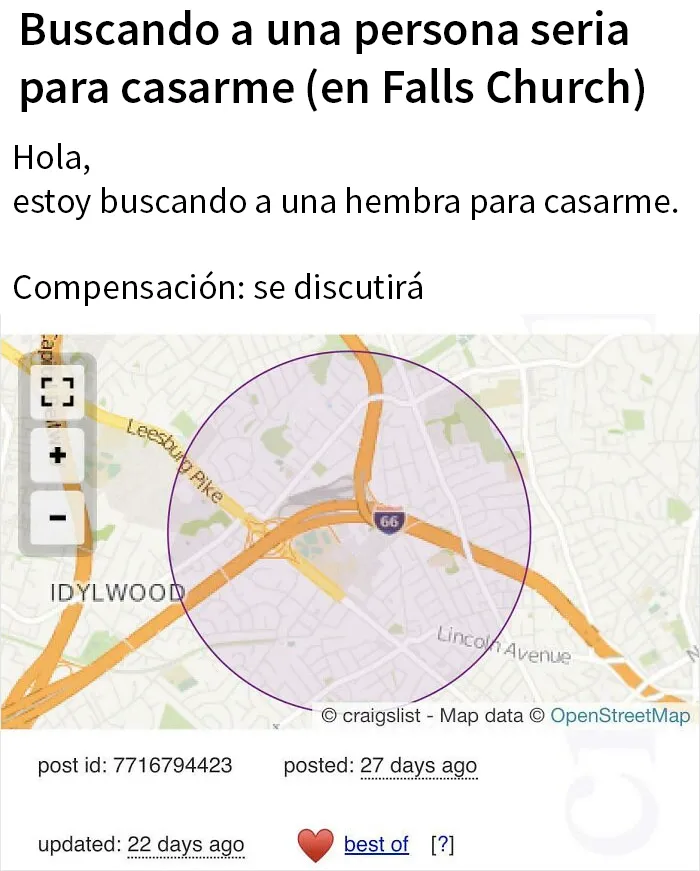Encontrado en Craiglist